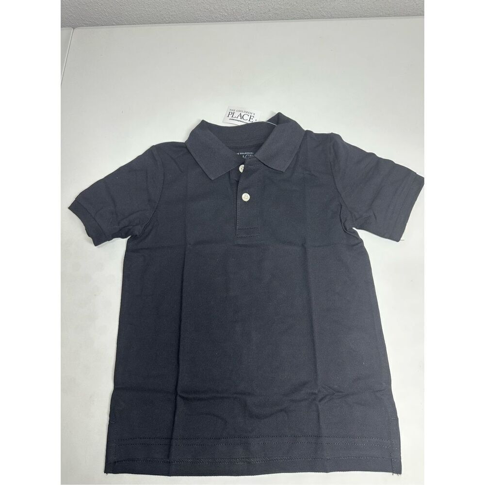 NWT The Childrens Place Boys Black Cotton Pique Short Sleeve Polo Size Small